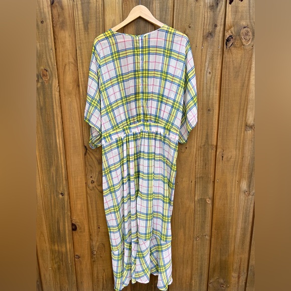 Torrid Tie-Waist Plaid Duster Kimono Yellow/Blue/Pink Midi Cover-Up Plus Sz 5 - Picture 3 of 12